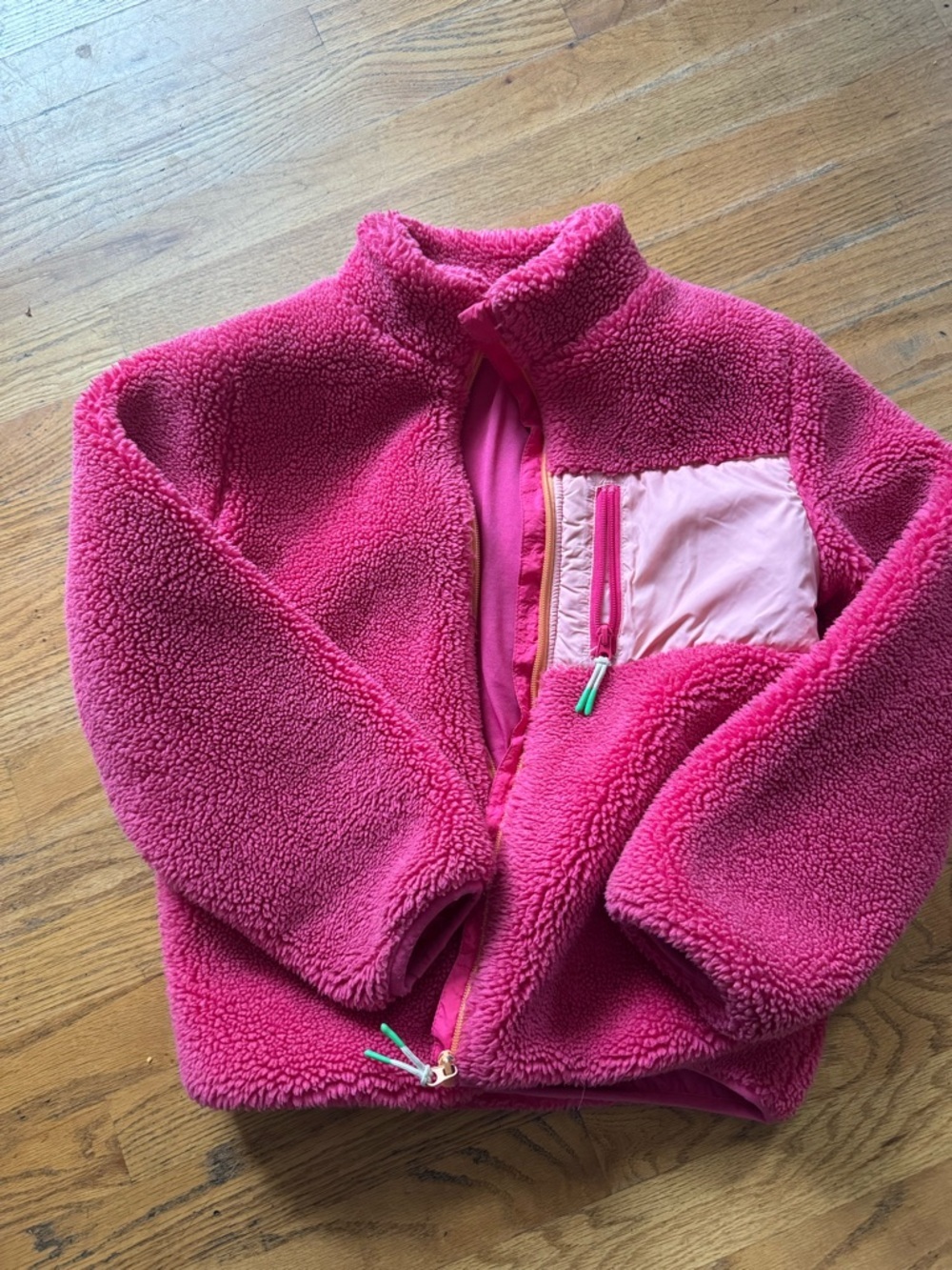 H&M Fuchsia Plush Sherpa Jacket with Light Pink Pocket Trim sz 8/10